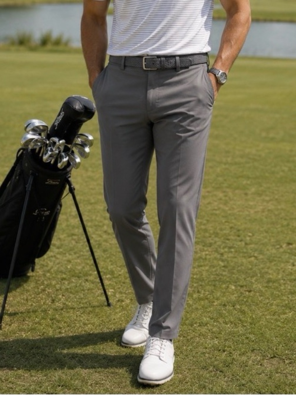 IZOD Golf 34x32 Men's Classic Light Gray Dress Pants Tailored Comfort